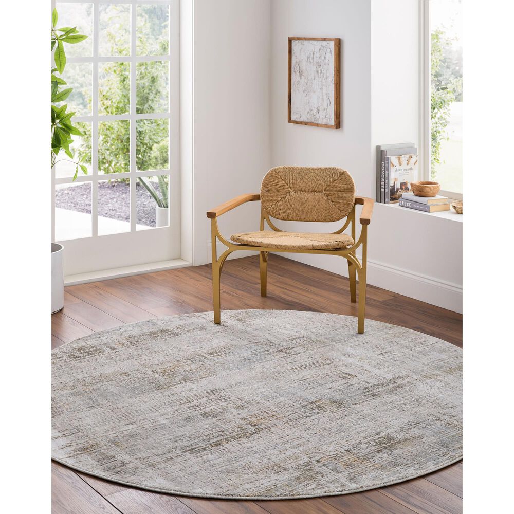 Surya Brunswick Cream, Light Gray, Medium Brown, Charcoal, Light Brown and Mustard 6"7" Round Area Rug, , large
