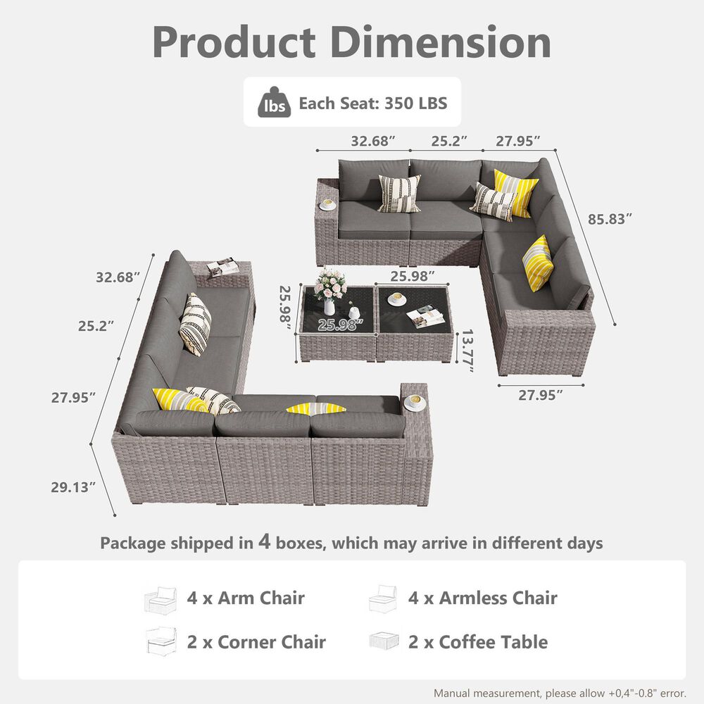 HOMLUX 12-Piece Modern Outdoor Sectional Furniture Set in Dark Gray, , large