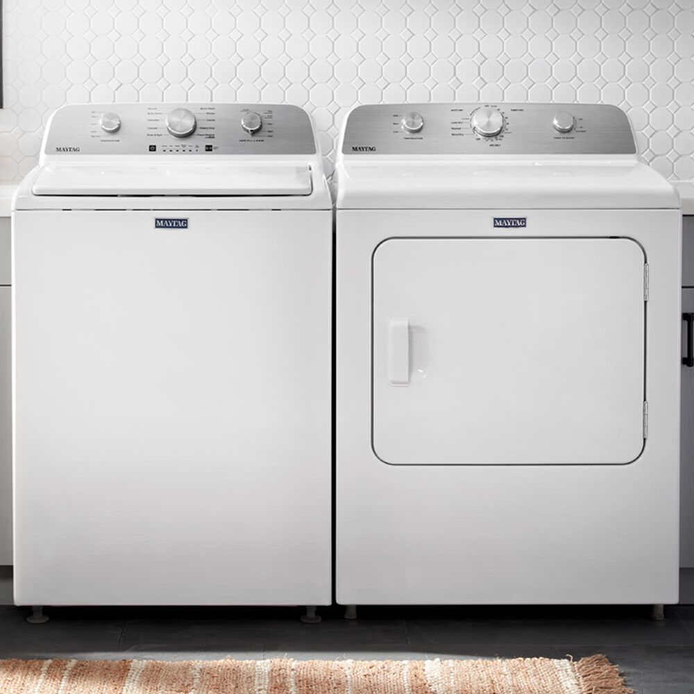Maytag 4.7 Cu. Ft. Top Load Agitator Washer and 7.0 Cu. Ft. Top Load Electric Wrinkle Prevent Dryer in White, , large