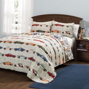 Triangle Home Fashions Race Cars 2-Piece Twin Quilt Set in Blue and Orange, , large