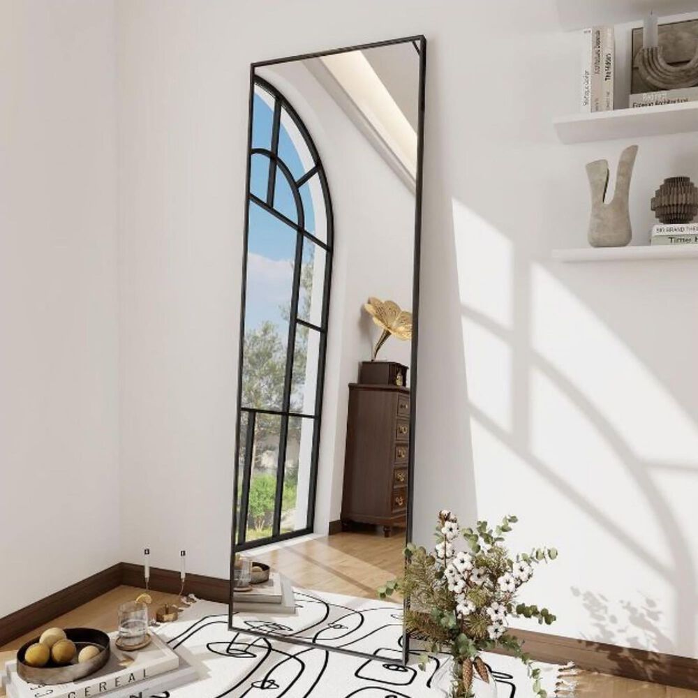 HOMLUX 14" x 48" Door Wall Mount Mirror in Black, , large