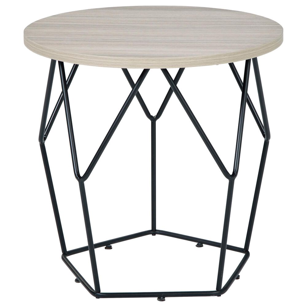 Signature Design by Ashley Waylowe Round End Table in Light Brown and Aged Black, , large