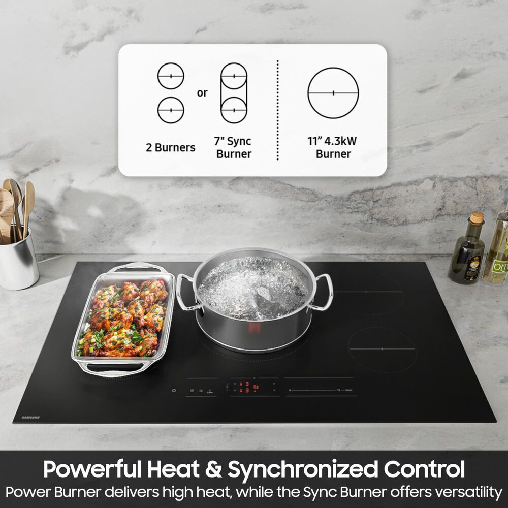 Samsung 36&quot; Induction Cooktop with Anti-Scratch Matte Glass and Sync Burners in Black, , large