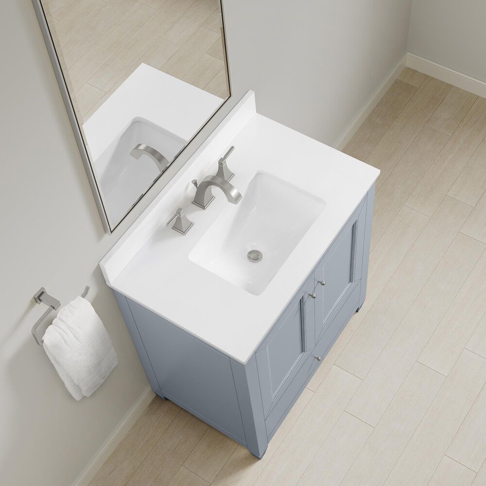 37B Claudine 30" Single Bathroom Vanity in Soft Blue with Glossy White Composite Stone Top and Backsplash, , large