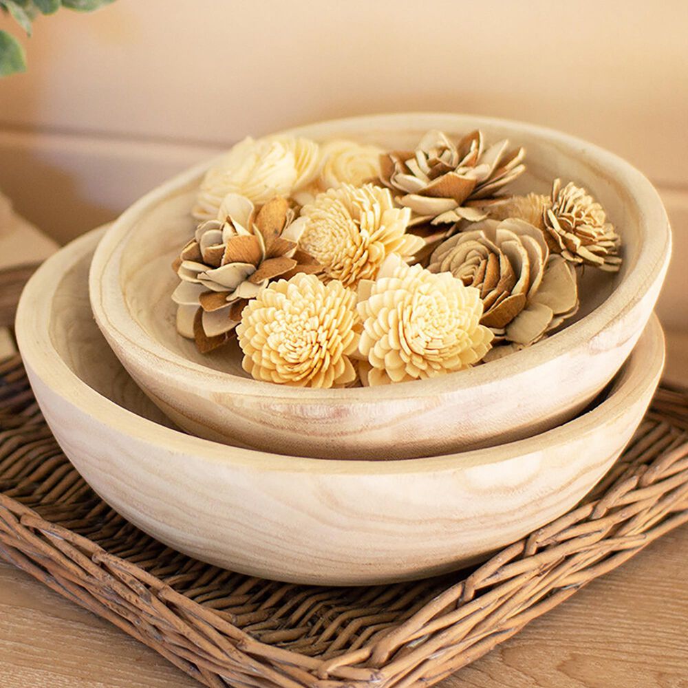 Kalalou Round Hand Carved Wooden Bowl in Natural &#40;Set of 2&#41;, , large