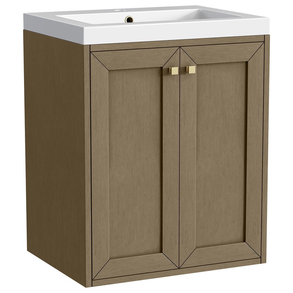 James Martin Vanities Chianti 24" Single Bathroom Vanity in Walnut Whisper and Champagne Brass with 2 cm White Glossy Composite Stone Top and Rectangular Sink, , large