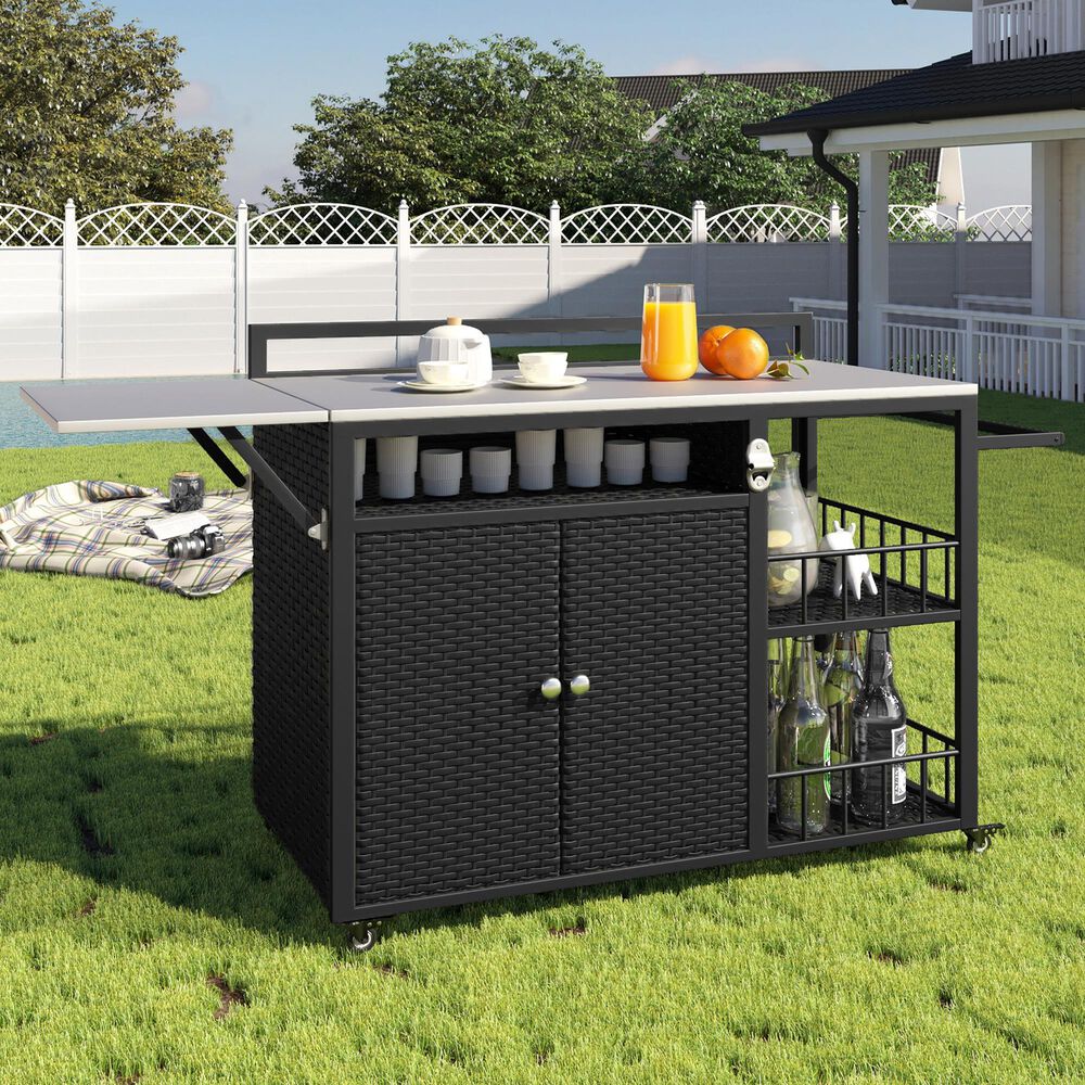 Hearth and Haven Patio Serving Cart in Dark Brown, , large