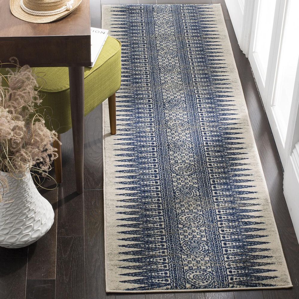 Safavieh Evoke EVK226C 2"2" x 11" Ivory and Blue Runner, , large