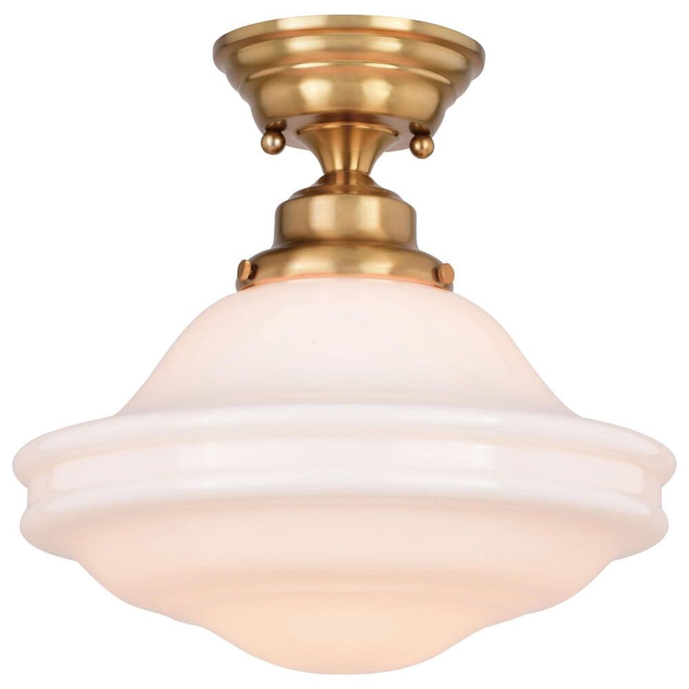 Vaxcel Huntley 12" 1-Light Semi Flush Mount with White Glass Shade in Natural Brass, , large