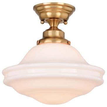 Vaxcel Huntley 12" 1-Light Semi Flush Mount with White Glass Shade in Natural Brass, , large