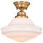 Vaxcel Huntley 12" 1-Light Semi Flush Mount with White Glass Shade in Natural Brass, , large