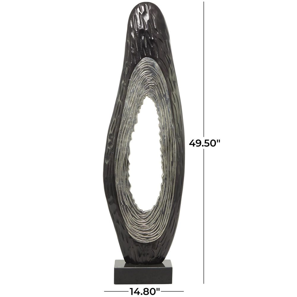 Maple and Jade Abstract Teardrop Decorative Sculpture in Satin Black and Silver, , large