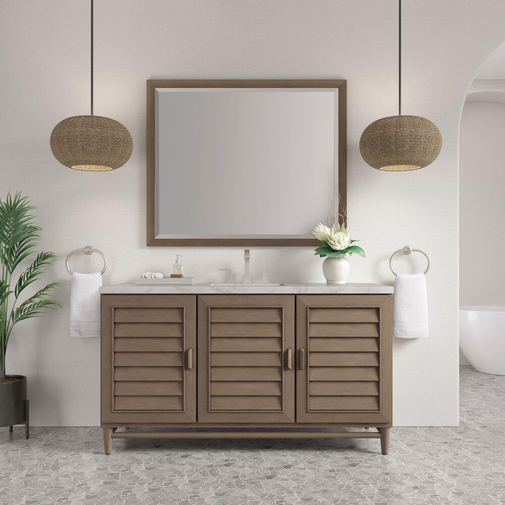 James Martin Vanities Portland 60&quot; Single Bathroom Vanity in Whitewashed Walnut with 3 cm Victorian Silver Quartz Top and Rectangular Sink, , large