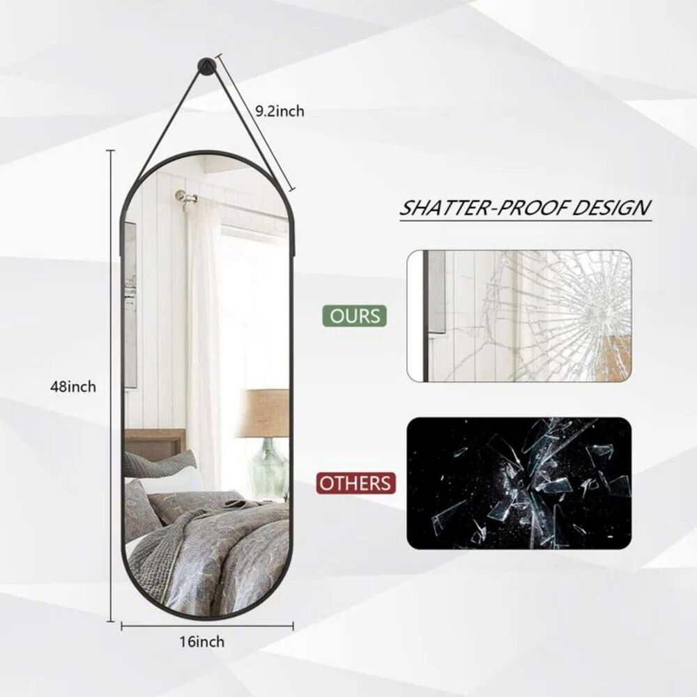 HOMLUX 16" x 48" Oval Wall Mirror in Black, , large