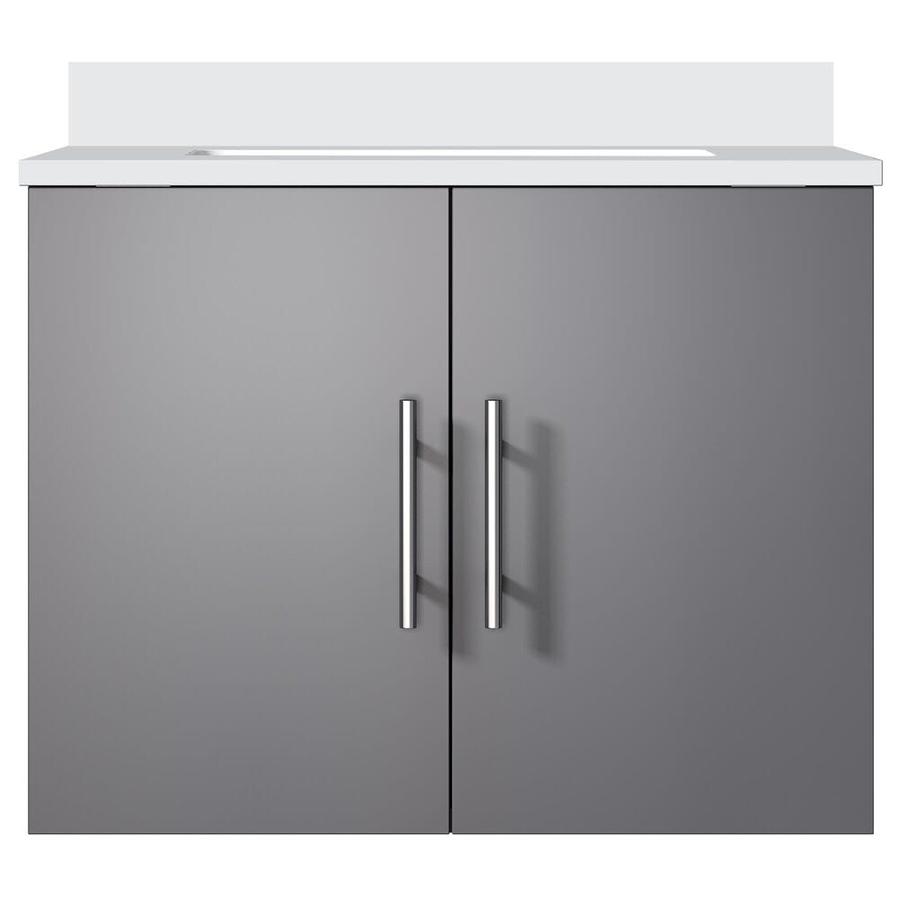 Lexora Home Geneva 24&quot; Single Bathroom Vanity in Dark Grey with 2 cm White Quartz Top and Rectangular Sink, , large