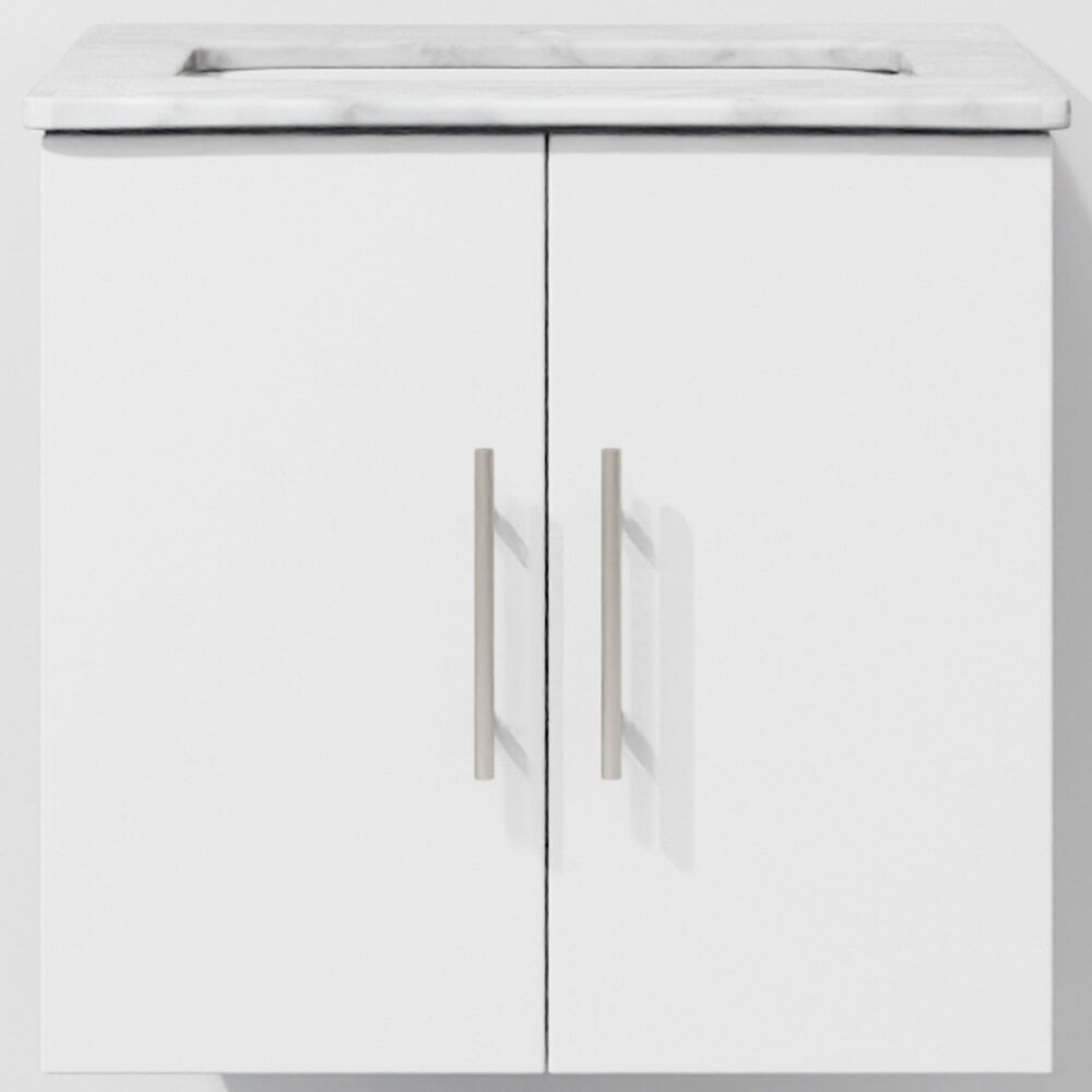 Lexora Home Geneva 24" Single Bathroom Vanity in Glossy White with 2 cm White Carrara Marble Top and Rectangular Sink, , large