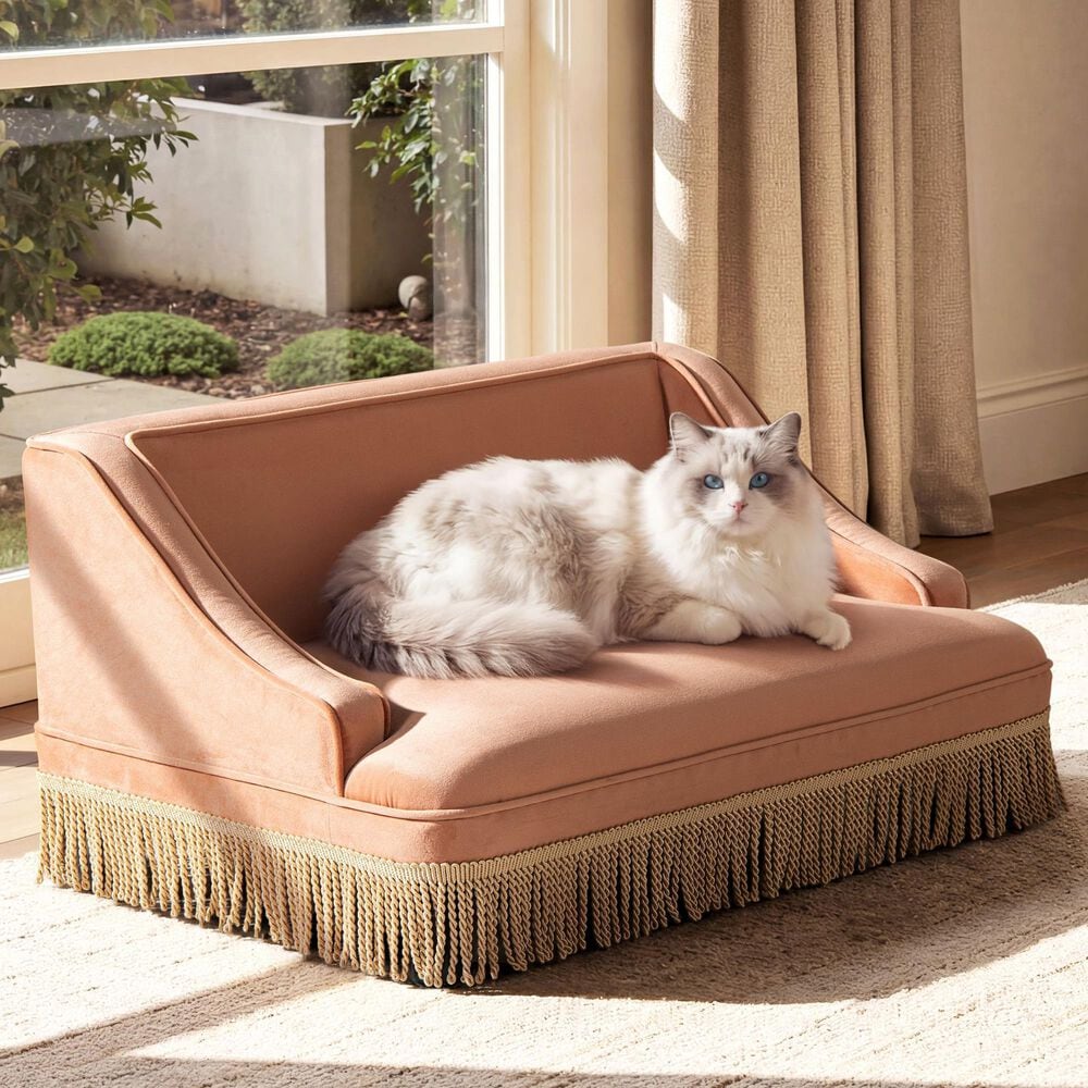 Jennifer Taylor Home Duchess 33" Medium Princess Pet Bed Sofa with Fringe Skirt in Peach Orange, , large