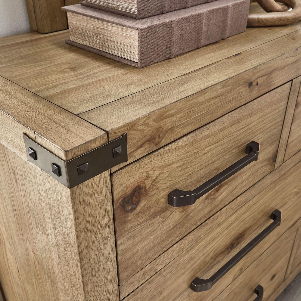 Millenium Ridgester King Panel Bed with Dresser, Chest and Two Nightstands in Light Brown with USB Ports, , large