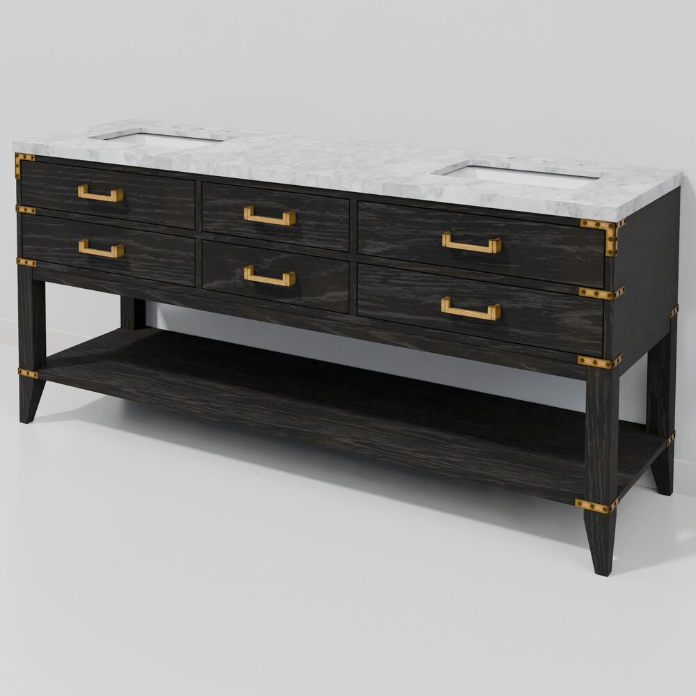 Lexora Home Norwalk 72" Double Bathroom Vanity in Black Oak with White Carrara Marble Top and Rectangular Sinks, , large