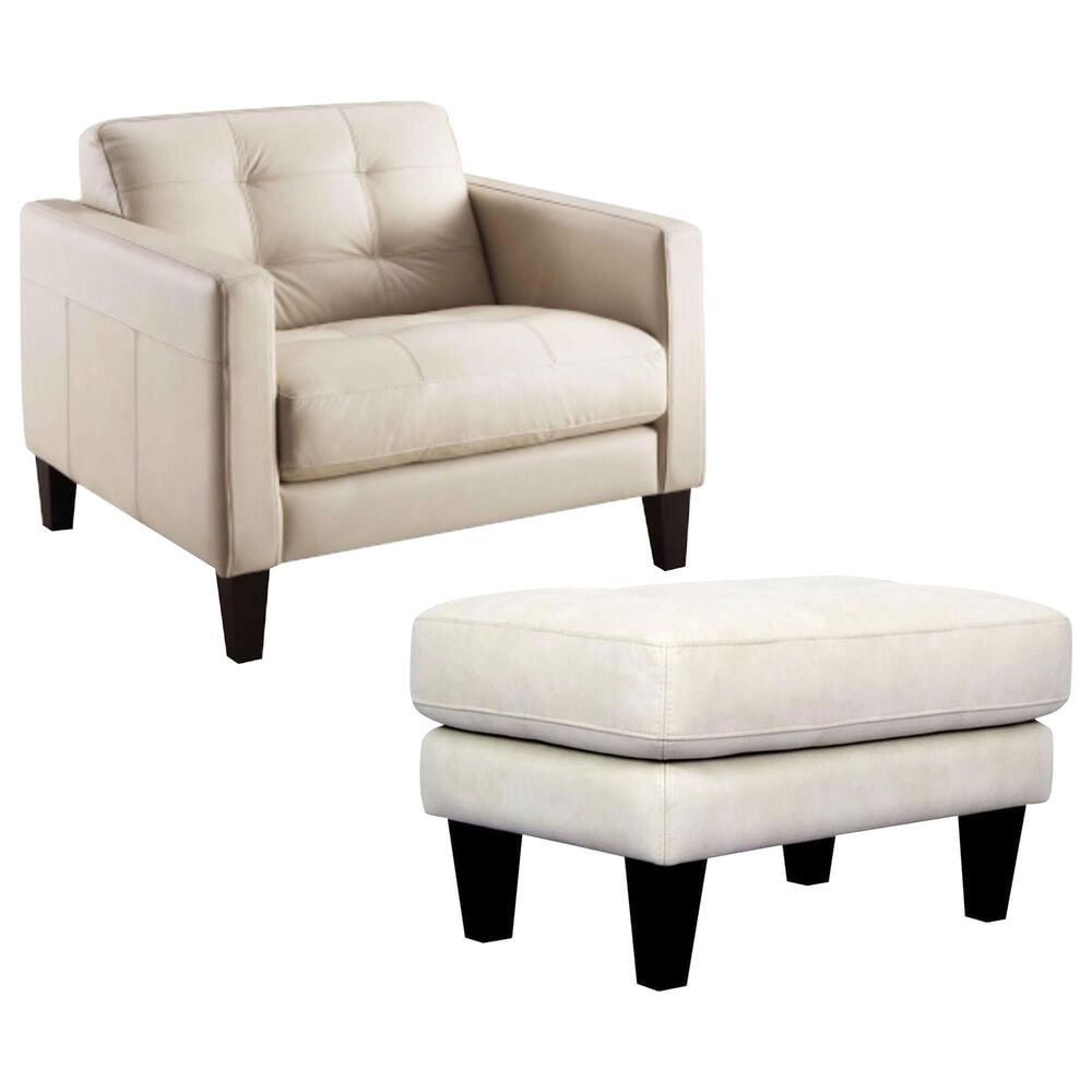 Chateau d"Ax Stationary Leather Chair and Ottoman Set in White, , large