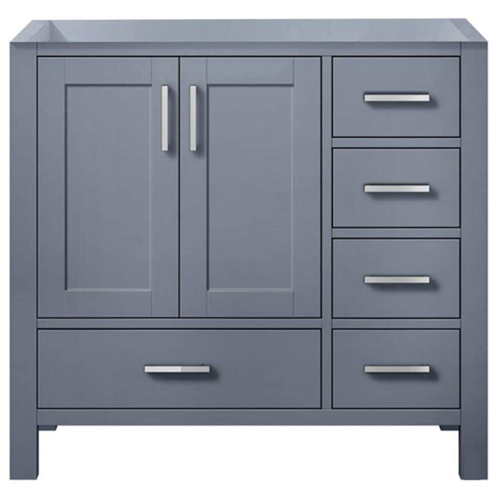 Lexora Home Jacques 36&quot; Left Offset Single Bathroom Vanity in Dark Grey with 2 cm White Cultured Marble Top and Rectangular Sink, , large