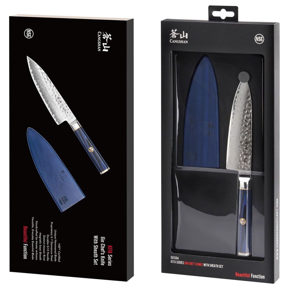 Cangshan Kita 6&quot; Chef&#39;s Knife with Sheath in Blue, Black and Silver, , large