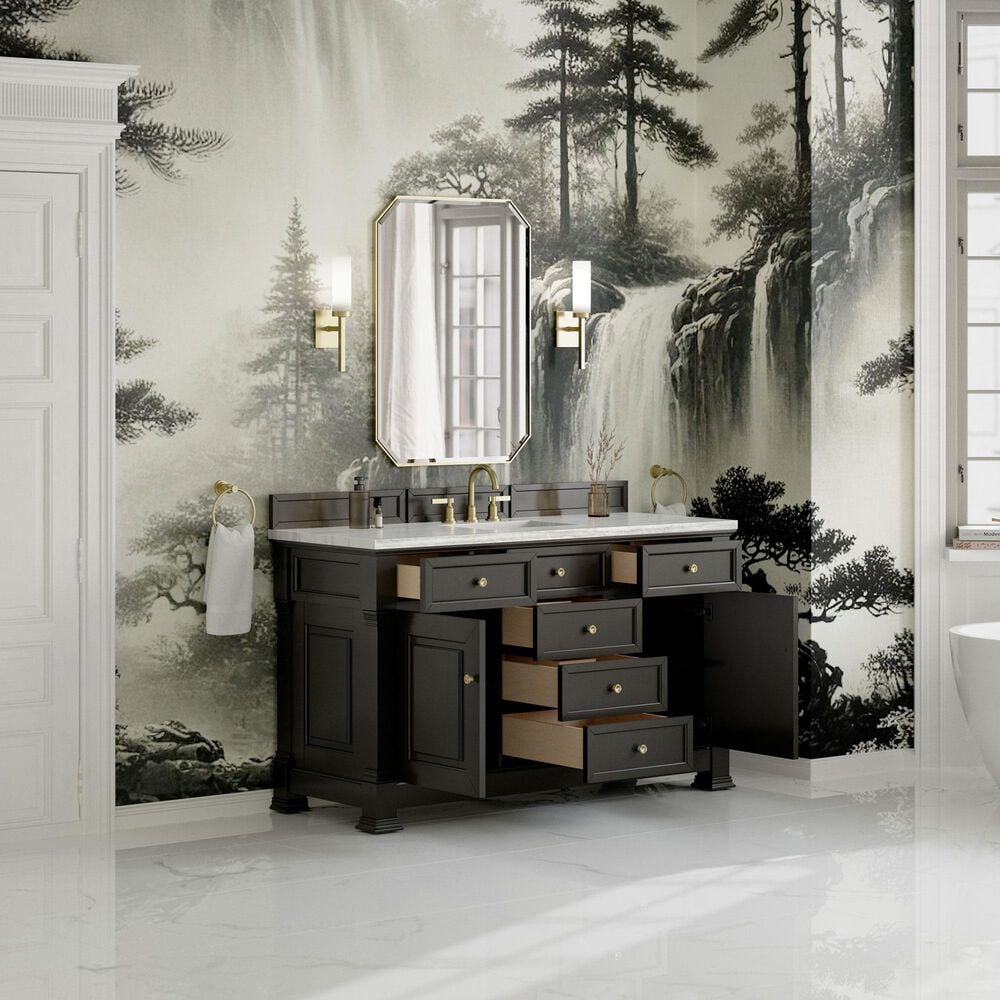 James Martin Vanities Brookfield 60&quot; Single Bathroom Vanity in Black Onyx with 3 cm Arctic Fall Solid Surface Top and Rectangular Sink, , large