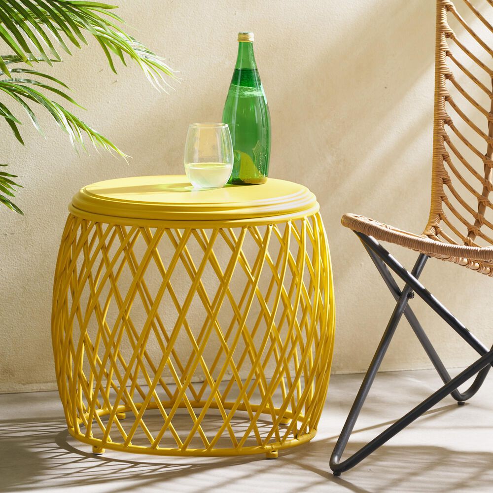 Hearth and Haven Alamera Outdoor Metal Lattice Side Table in Yellow, , large