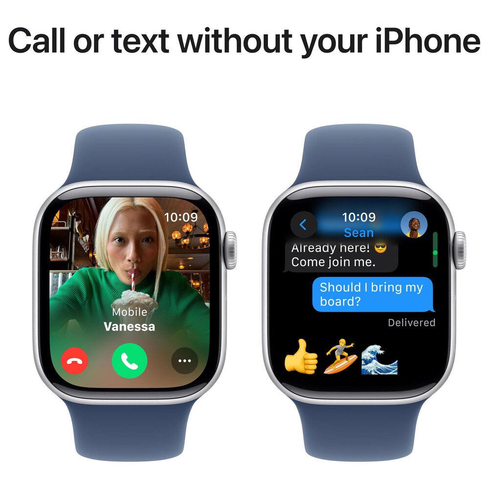 Apple Watch Series 10 GPS 42mm Silver Aluminum Case with Denim Sport Band - S/M, , large