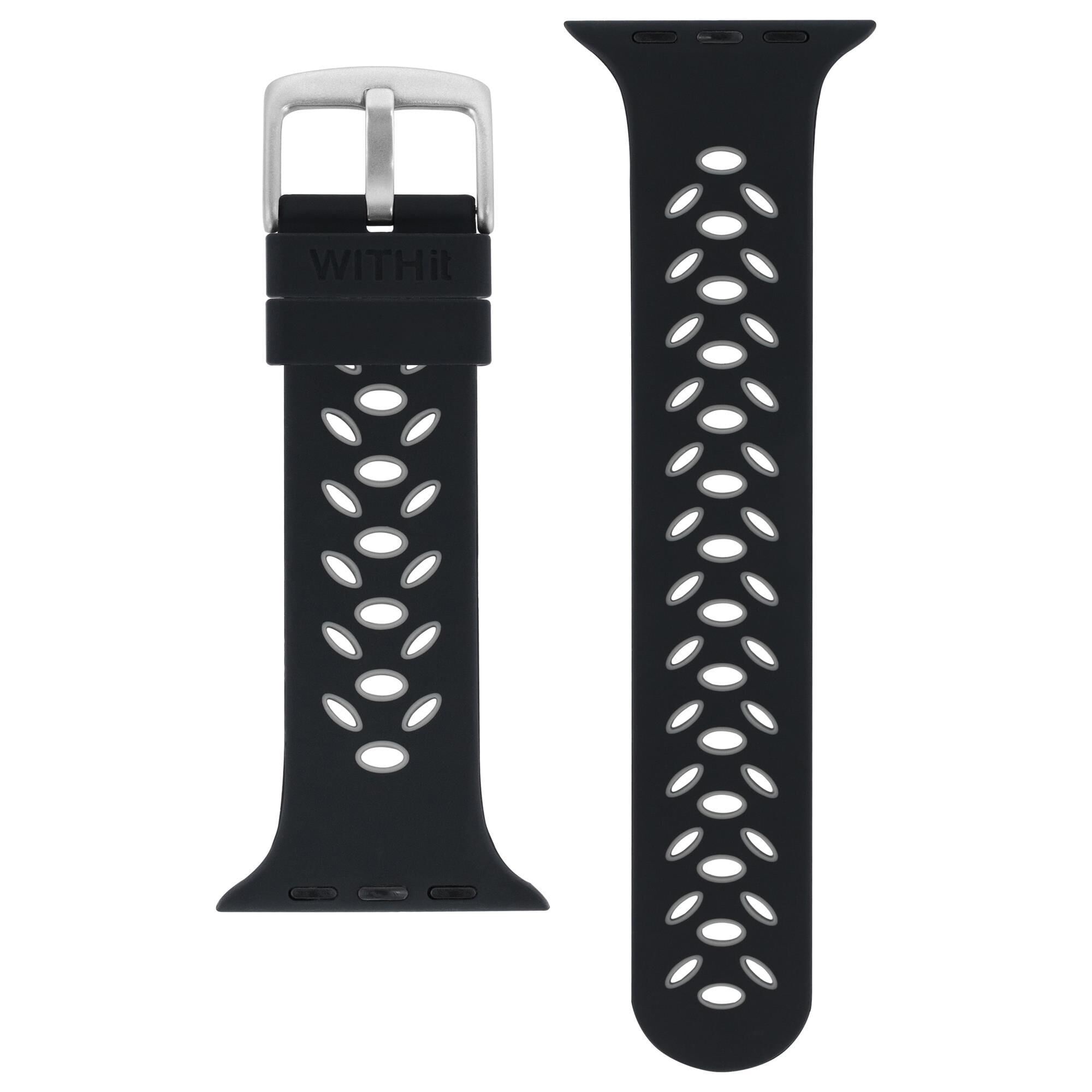 WITHit Silicone Sport Band for 42 44 45mm Apple Watch Series 1 7 in Black and Gray NFM