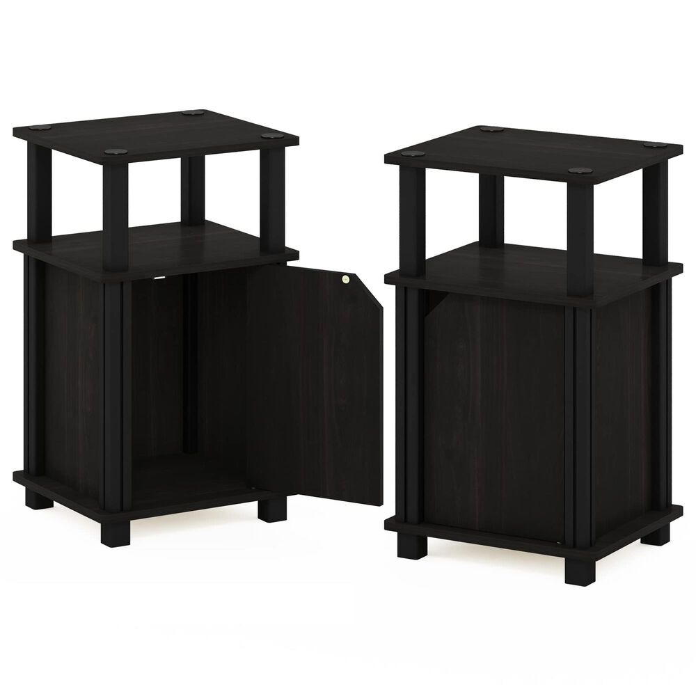 HOMLUX 3-Tier End Table with Door in Espresso and Black (Set of 2), , large