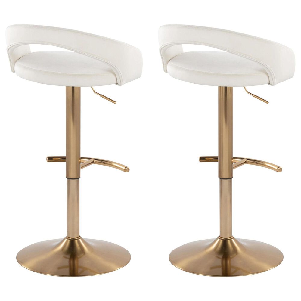 LumiSource Grotto Adjustable Bar Stool with White Velvet Upholstery in Gold (Set of 2), , large