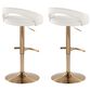 LumiSource Grotto Adjustable Bar Stool with White Velvet Upholstery in Gold (Set of 2), , large