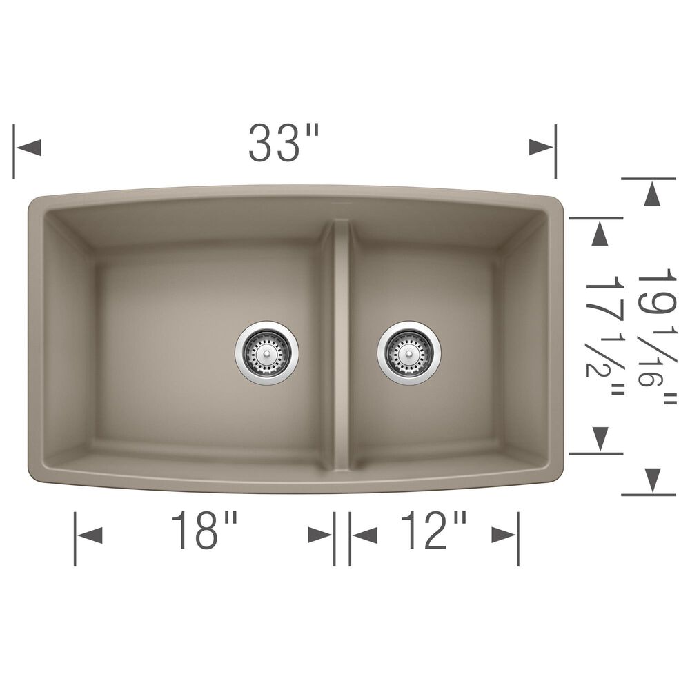 Blanco Performa 33&quot; 1-3/4 Double Bowl Kitchen Sink with Low Divide in Truffle, , large