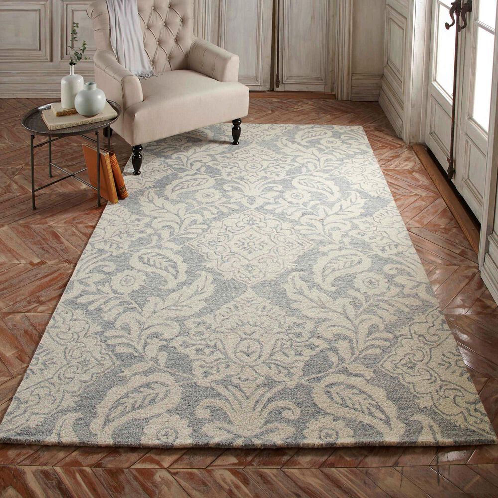 Feizy Belfort Floral 5&#39; x 8&#39; Blue and Gray Area Rug, , large