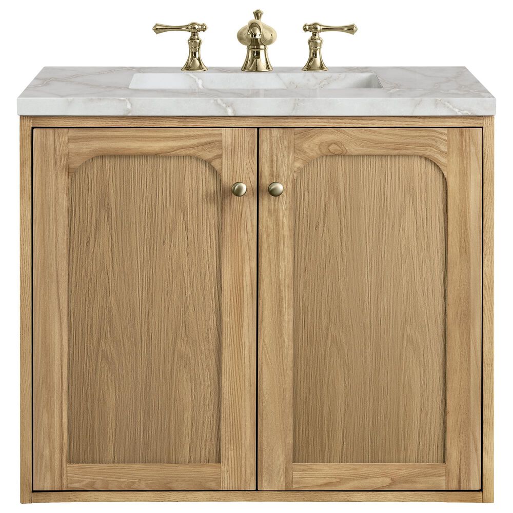 James Martin Vanities Laurent 30" Single Bathroom Vanity in Light Natural Oak with 3 cm Victorian Silver Quartz Top and Rectangular Sink, , large