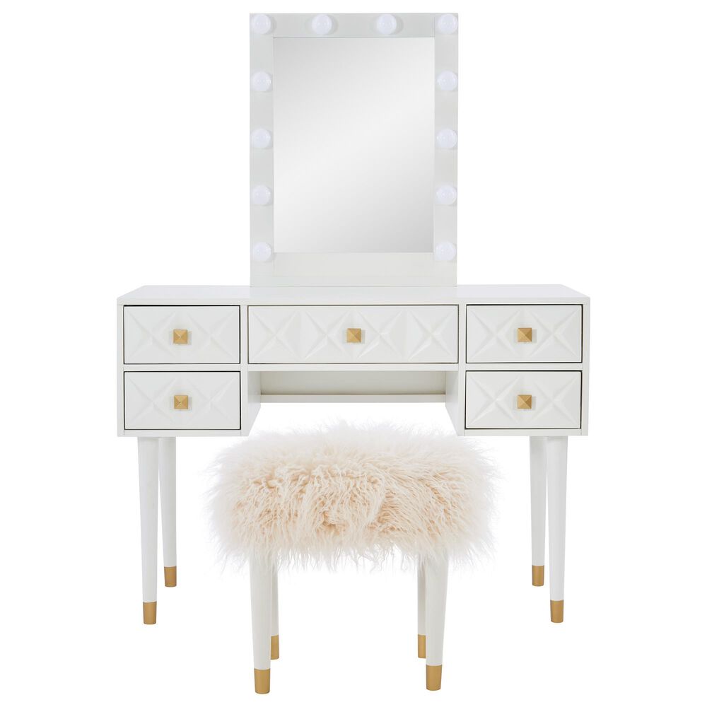 Linon Home Decor Geo Vanity with Stool in White, , large