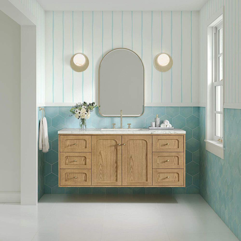 James Martin Vanities Laurent 60&quot; Single Bathroom Vanity in Light Natural Oak with 3 cm Victorian Silver Quartz Top and Rectangular Sink, , large