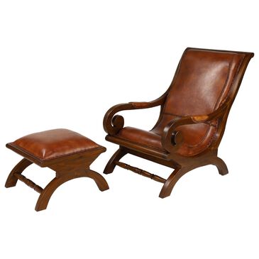 Maple and Jade Accent Arm Chair with Ottoman in Reddish Brown, , large