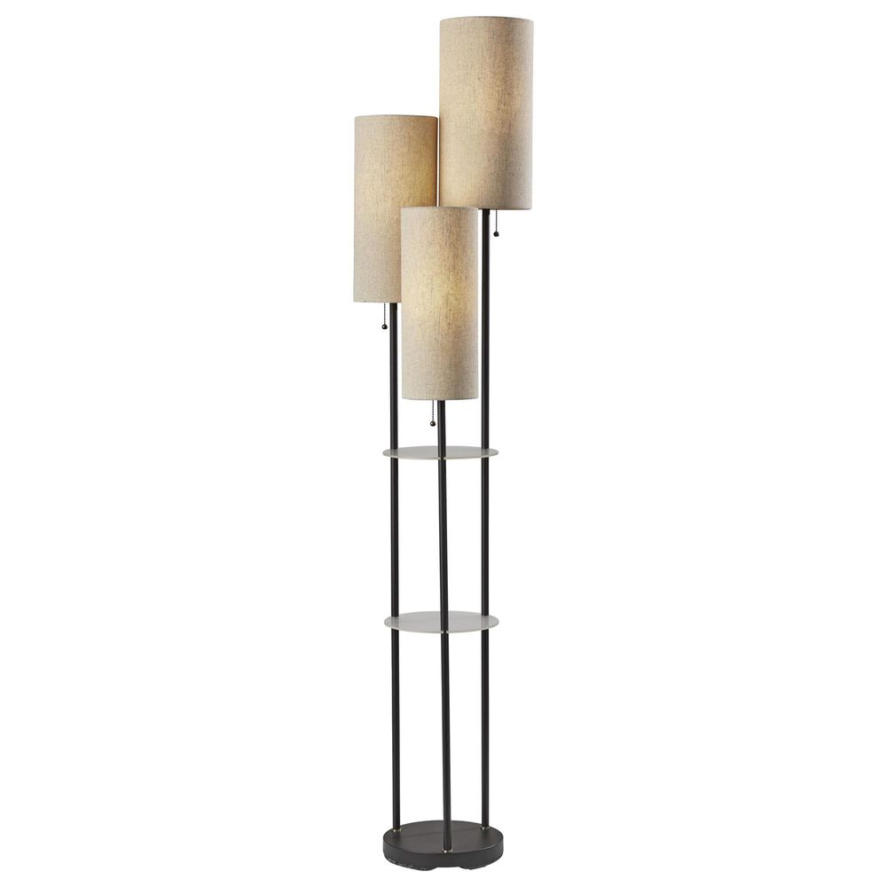 Adesso Trio Shelf Floor Lamp in Black and Antique Brass Nebraska