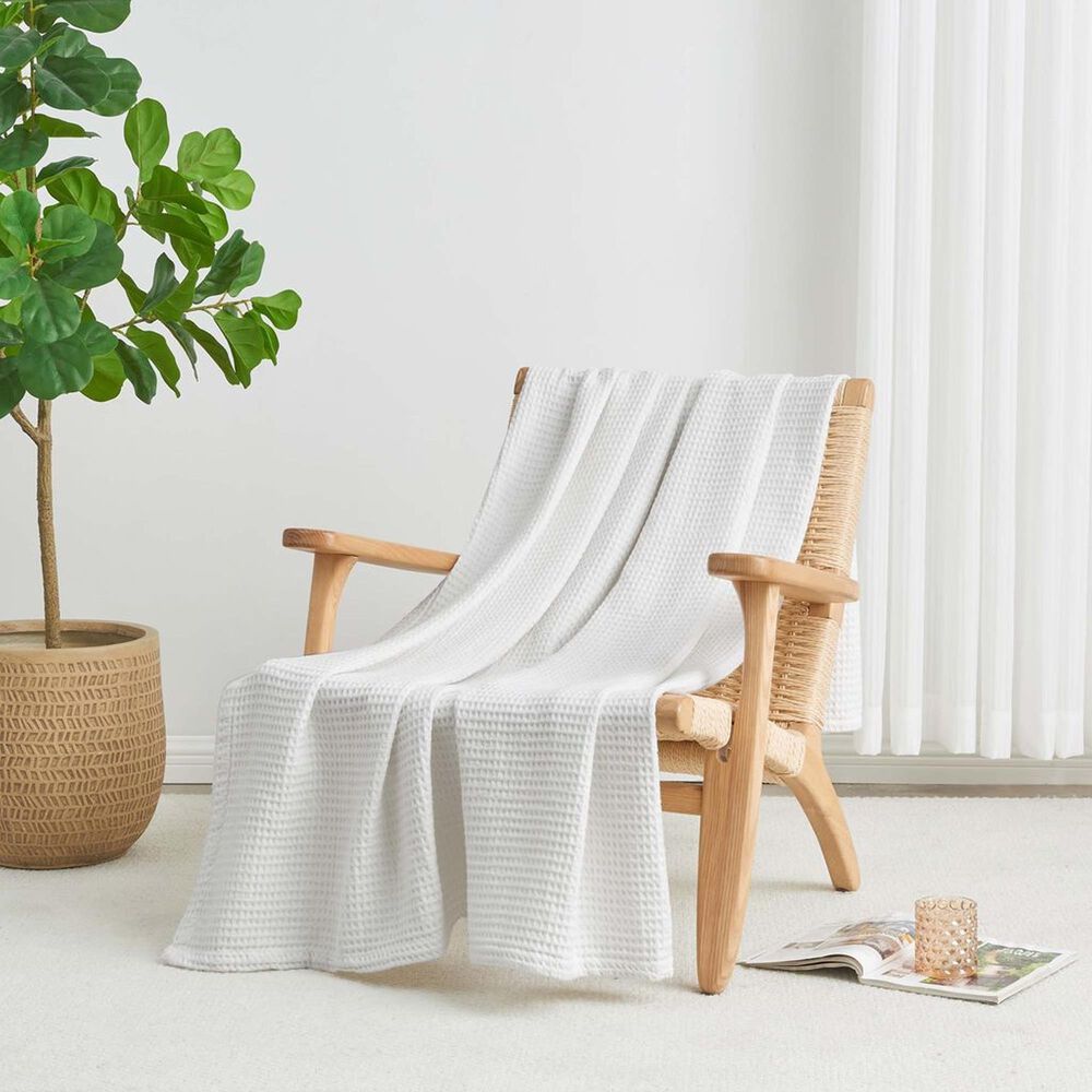 Trade Linker Full/Queen Waffle Weave Knit Throw Blanket in White, , large