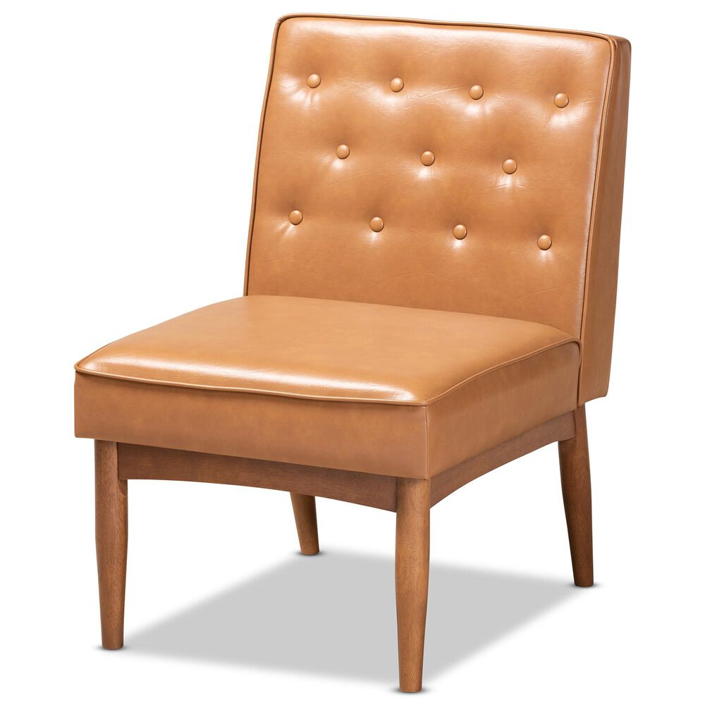 Baxton Studio Riordan Side Chair with Tan Cushion in Walnut Brown, , large