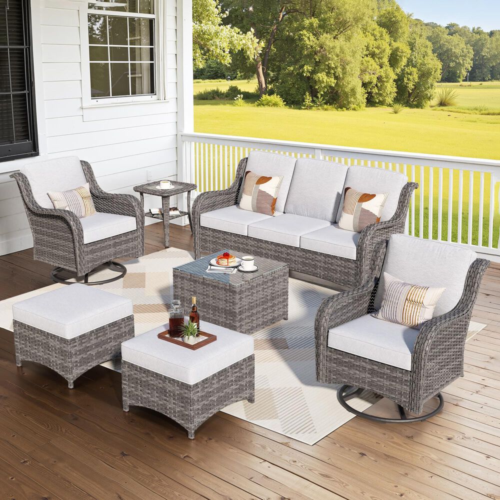 HOMLUX 7-Piece Wicker Patio Sofa Set in Grey, , large