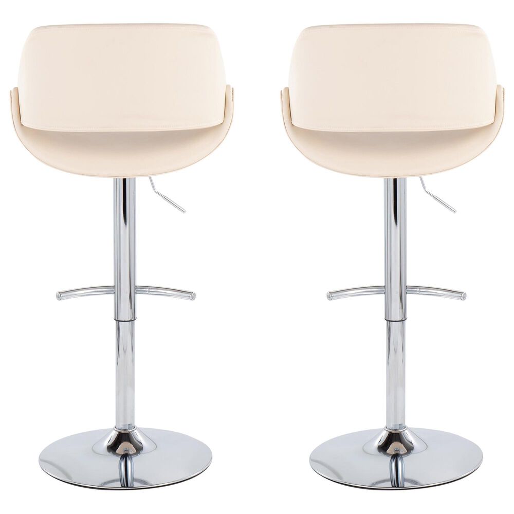 LumiSource Fabrico Swivel Adjustable Bar Stool with Cream Faux Leather Upholstery and Rounded T Footrest in Chrome (Set of 2), , large