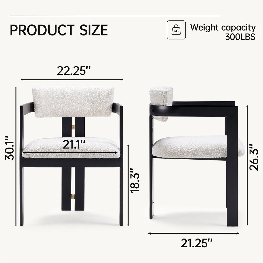 Morden Fort Boucle Armless Side Chair with White Cushion in Matte Black (Set of 2), , large