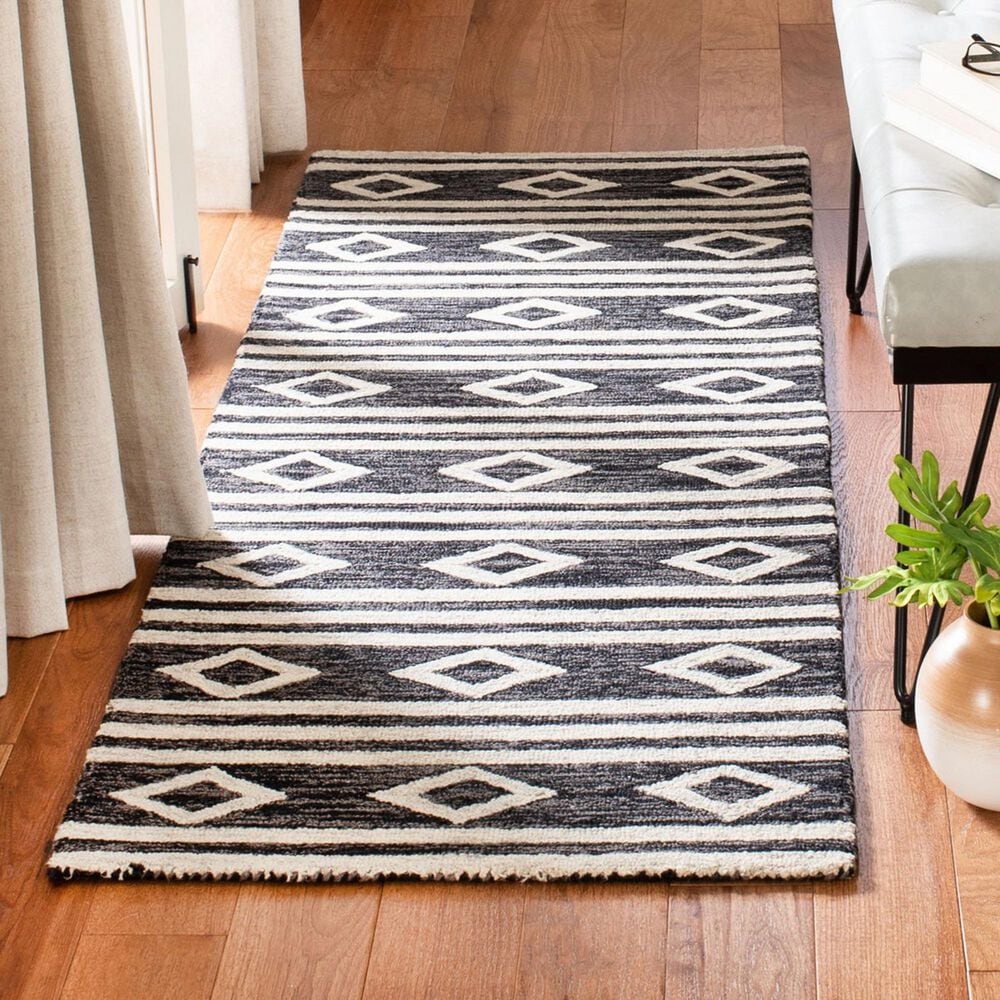Safavieh Micro-Loop MLP153H 2&#39;6&quot; x 9&#39; Charcoal and Ivory Runner, , large