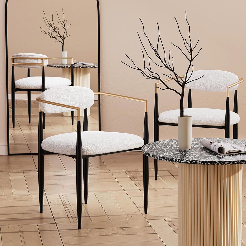 Morden Fort Modern Boucle Arm Chair with White Cushion in Black and Gold (Set of 2), , large