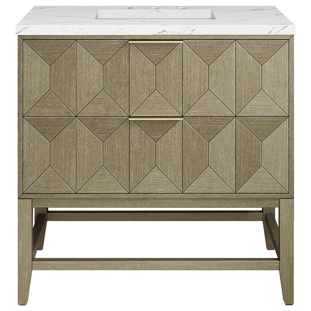 James Martin Vanities Emmeline 36" Single Bathroom Vanity in Pebble Oak with 3 cm Ethereal Noctis Quartz Top and Rectangular Sink, , large