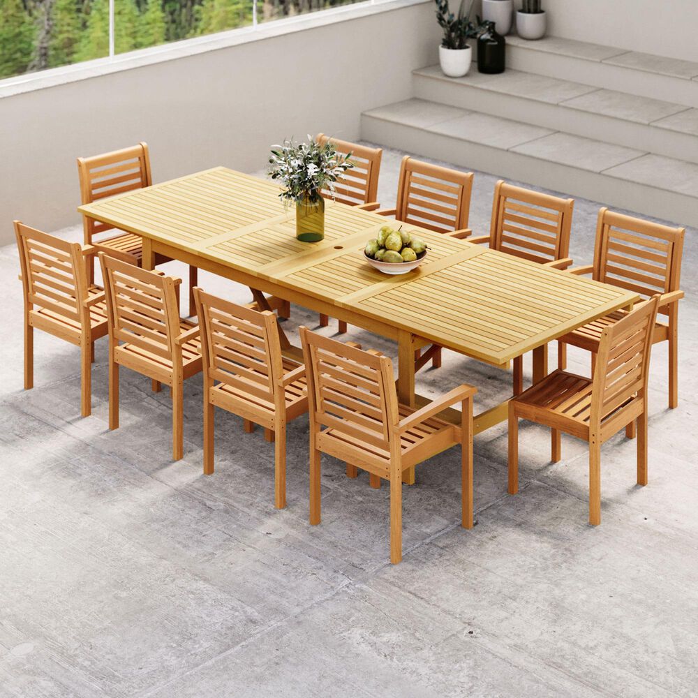 International Home Miami San Pedro 11-Piece Rectangular Extendable Patio Dining Set in Dark Brown, , large