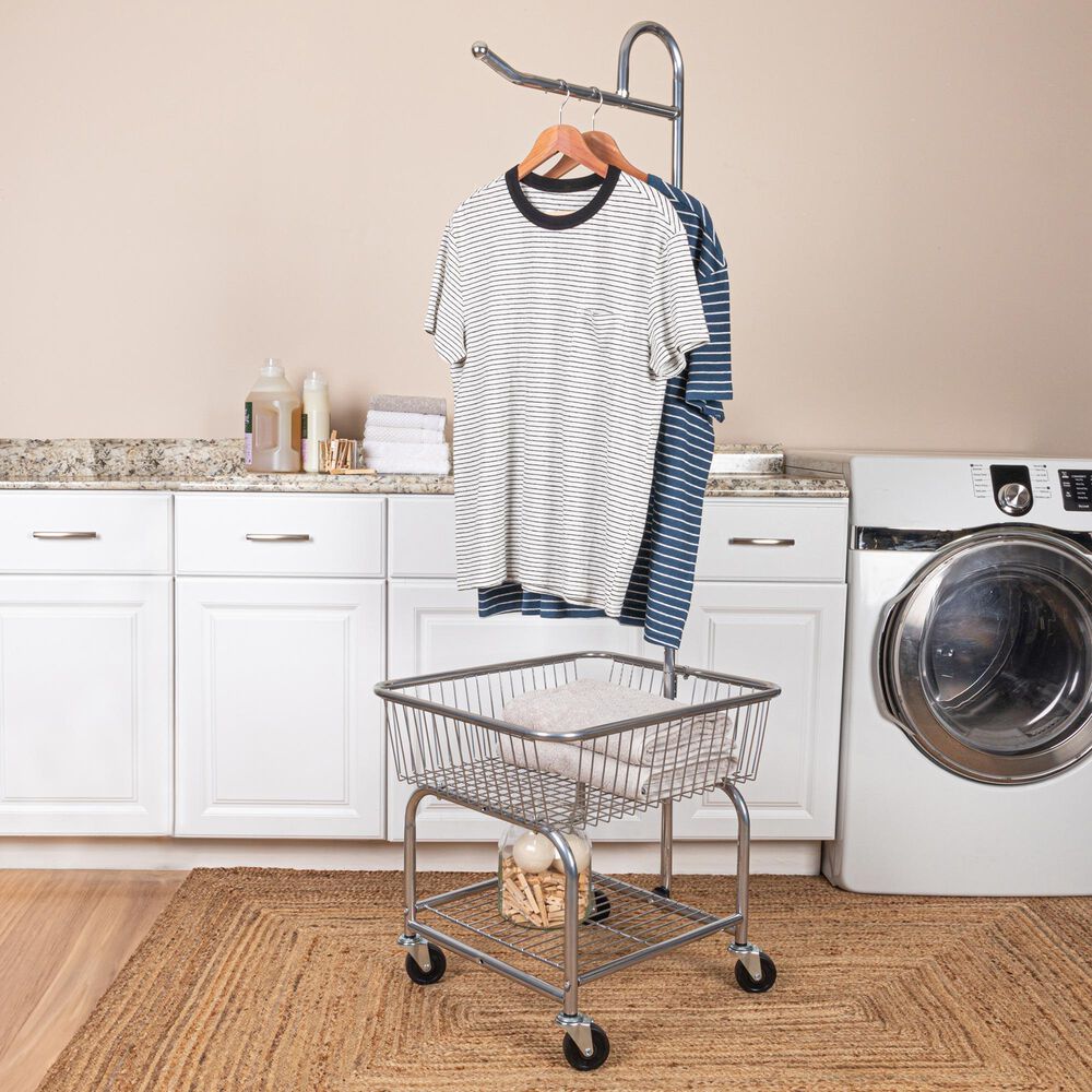 Household Essentials Rolling Laundry Cart with Basket in Silver, , large